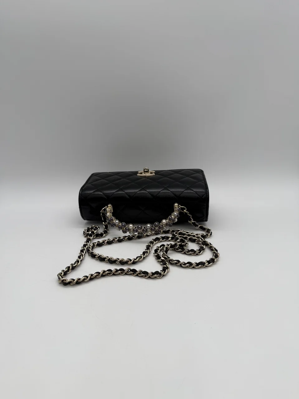 CHANEL LAMB SKIN TOP HANDLE WALLET-ON-CHAIN view 10