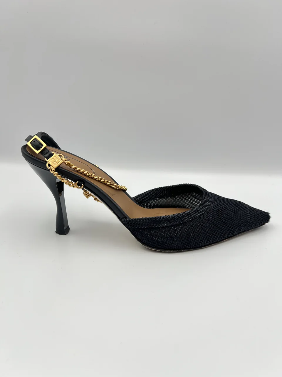 FENDI CHAIN STRAP HEEL SANDALS (SIZE 36 1/2) view 8