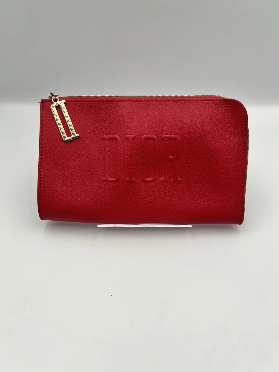 CHRISTIAN DIOR RED L-ZIP COSMETIC POUCH