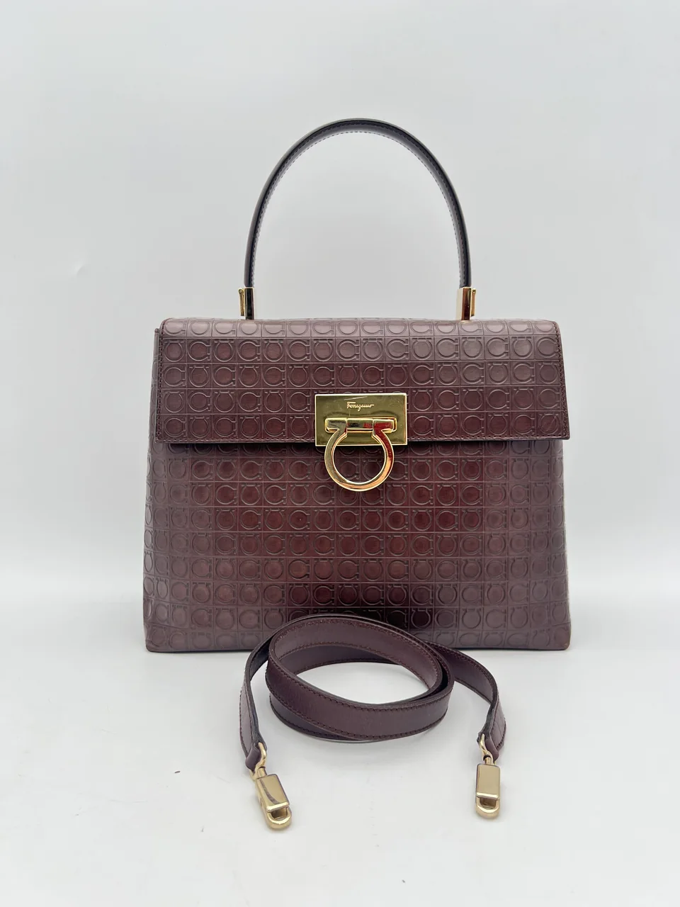 SALVATORE FERRAGAMO GANCINI HANDBAG (DARK BROWN)