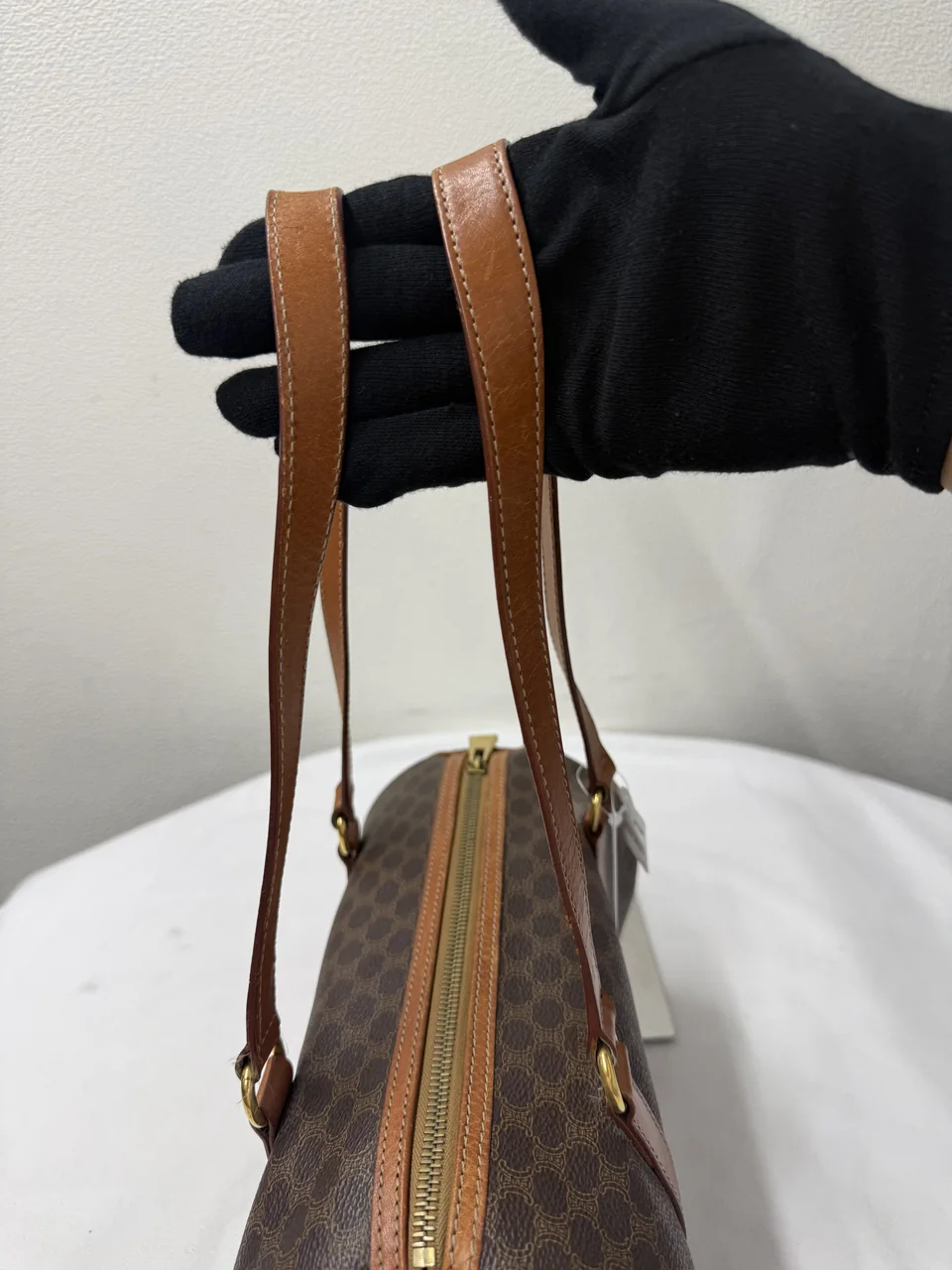 CELINE MACADAM MINI BOSTON BAG (BROWN) view 6
