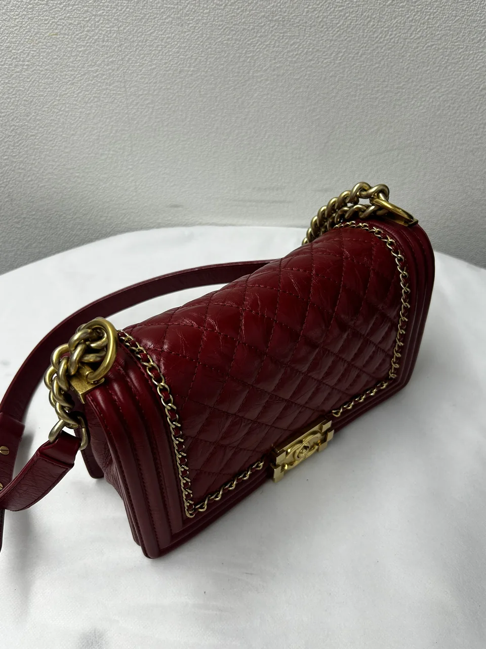 CHANEL CALF SKIN LE BOY CHAIN SHOULDER BAG view 6