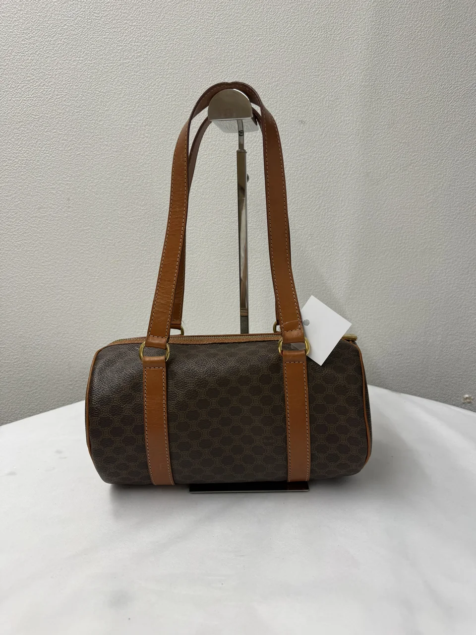CELINE MACADAM MINI BOSTON BAG (BROWN) hover