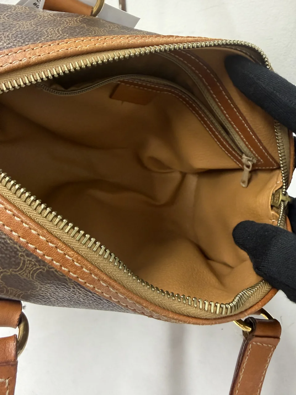 CELINE MACADAM MINI BOSTON BAG (BROWN) view 9