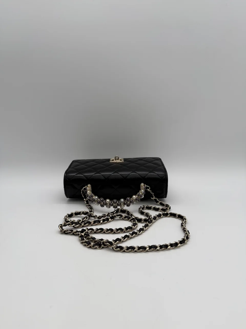 CHANEL LAMB SKIN TOP HANDLE WALLET-ON-CHAIN view 6