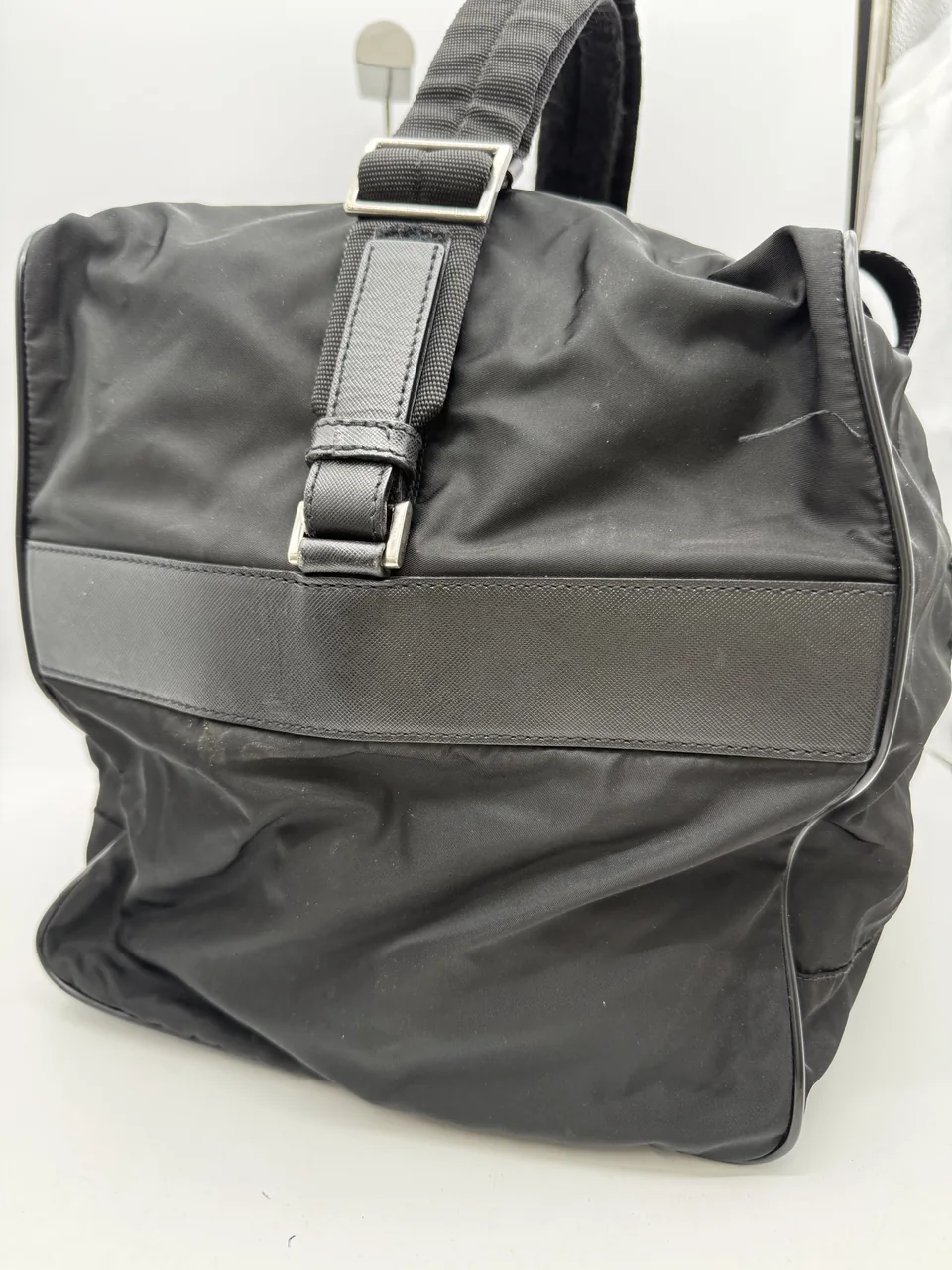 PRADA NYLON TRIANGLE LOGO BOSTON BAG view 4