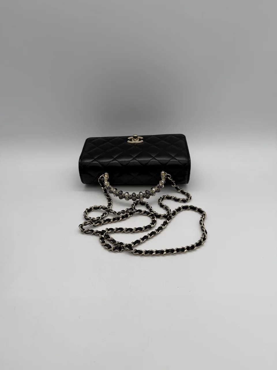 CHANEL LAMB SKIN TOP HANDLE WALLET-ON-CHAIN view 7