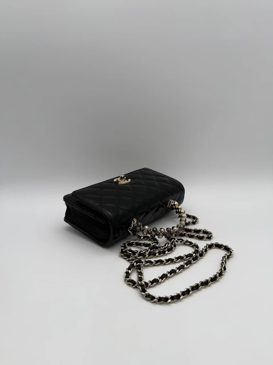CHANEL LAMB SKIN TOP HANDLE WALLET-ON-CHAIN view 8