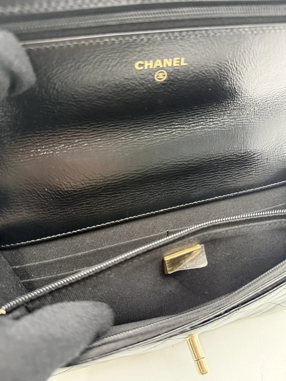 CHANEL LAMB SKIN TOP HANDLE WALLET-ON-CHAIN view 13