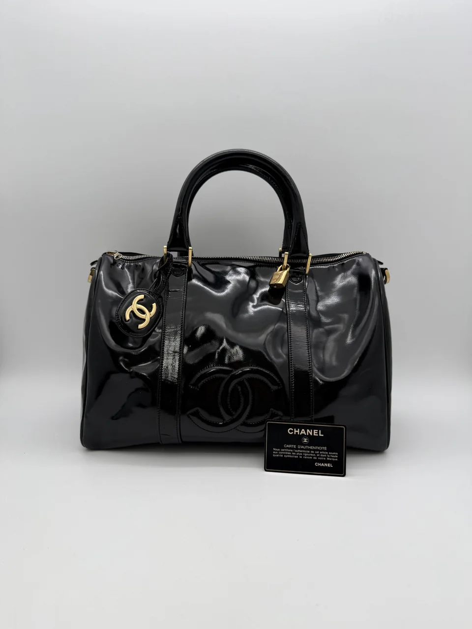 CHANEL ENAMEL COCO MARK BOSTON BAG (4 SERIAL CODE)