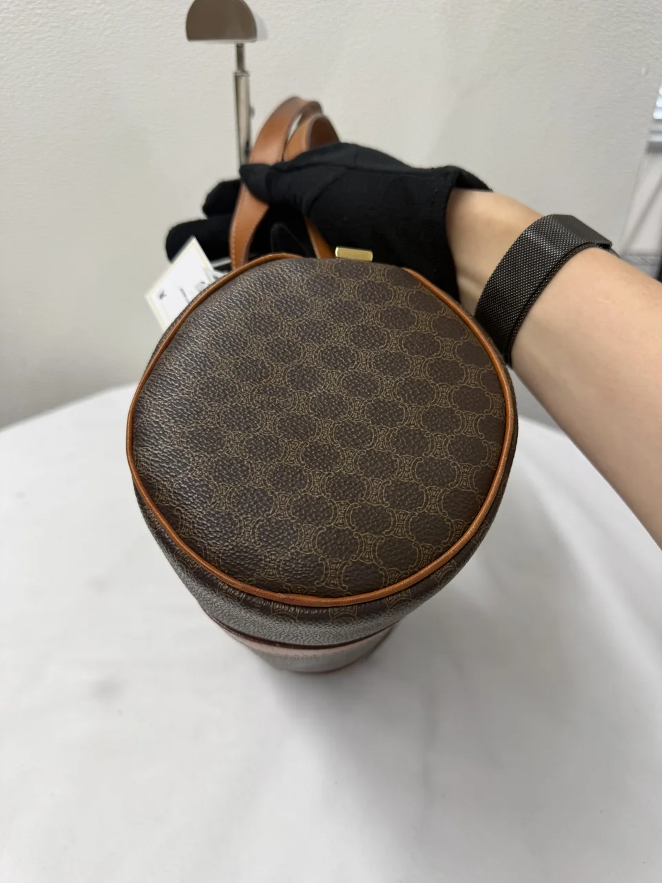 CELINE MACADAM MINI BOSTON BAG (BROWN) view 4