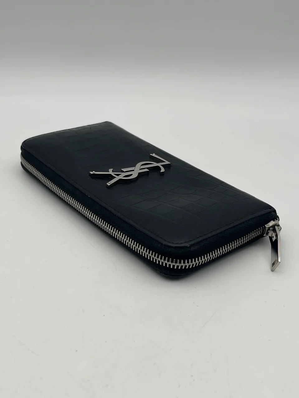 SAINT LAURENT CROC EMBOSSED LONG WALLET (BLACK) view 4