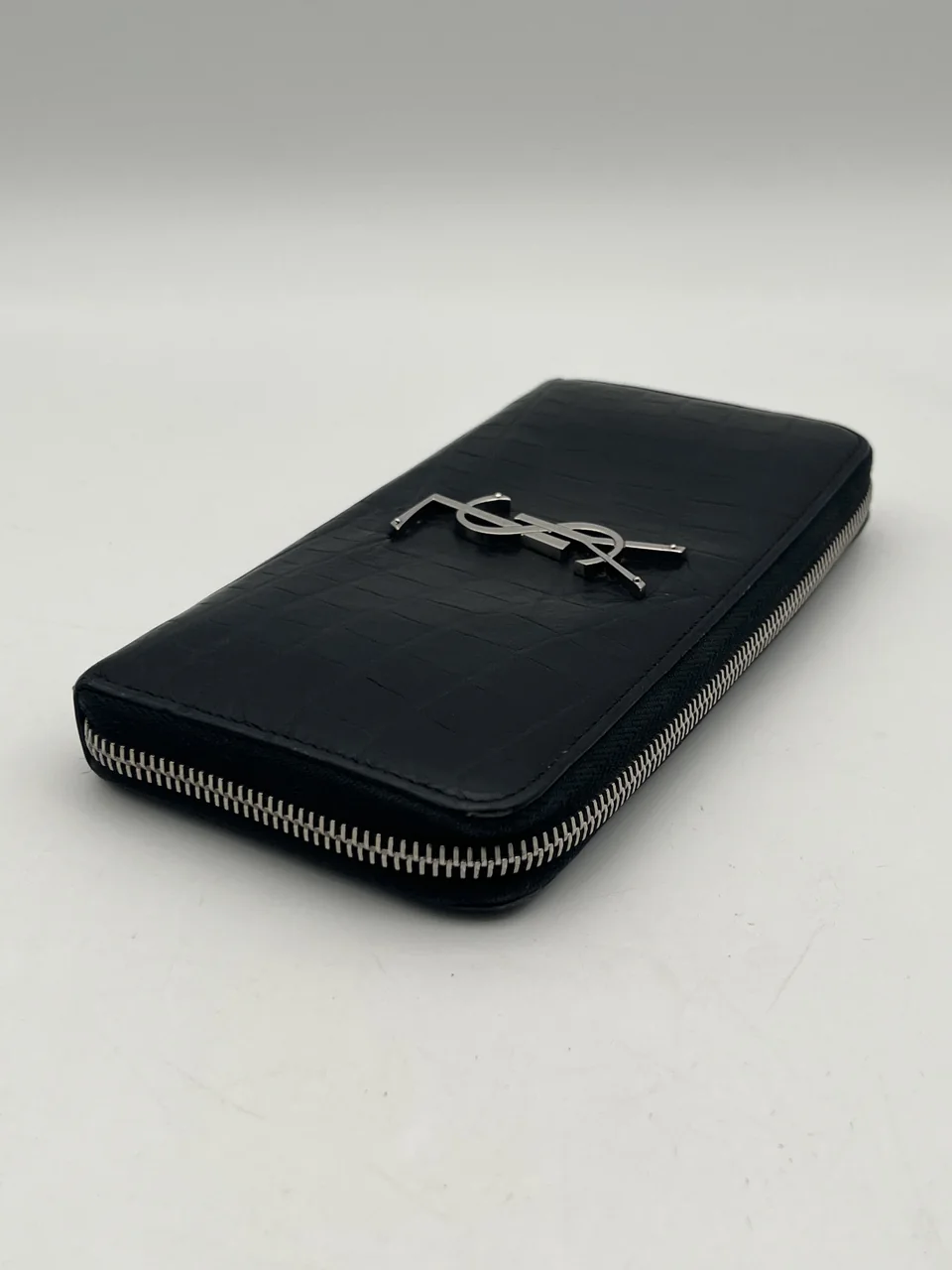 SAINT LAURENT CROC EMBOSSED LONG WALLET (BLACK) view 3