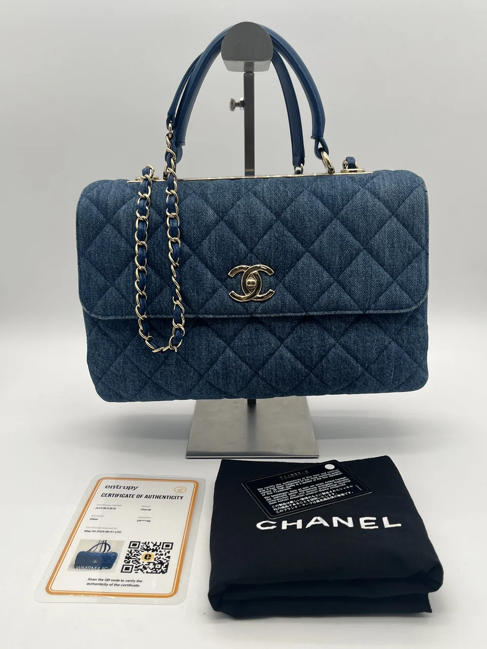 CHANEL DENIM MATELASSE TWO-WAY BAG (24 SERIAL CODE)