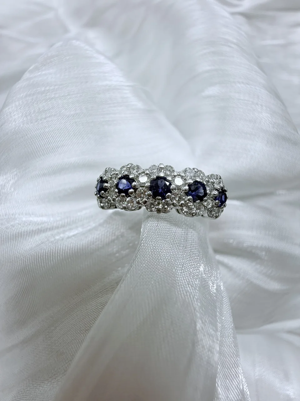 PT900 CORUNDUM BLUE SAPPHIRE RING D0.46 S0.38 5.9G WITH CERT.