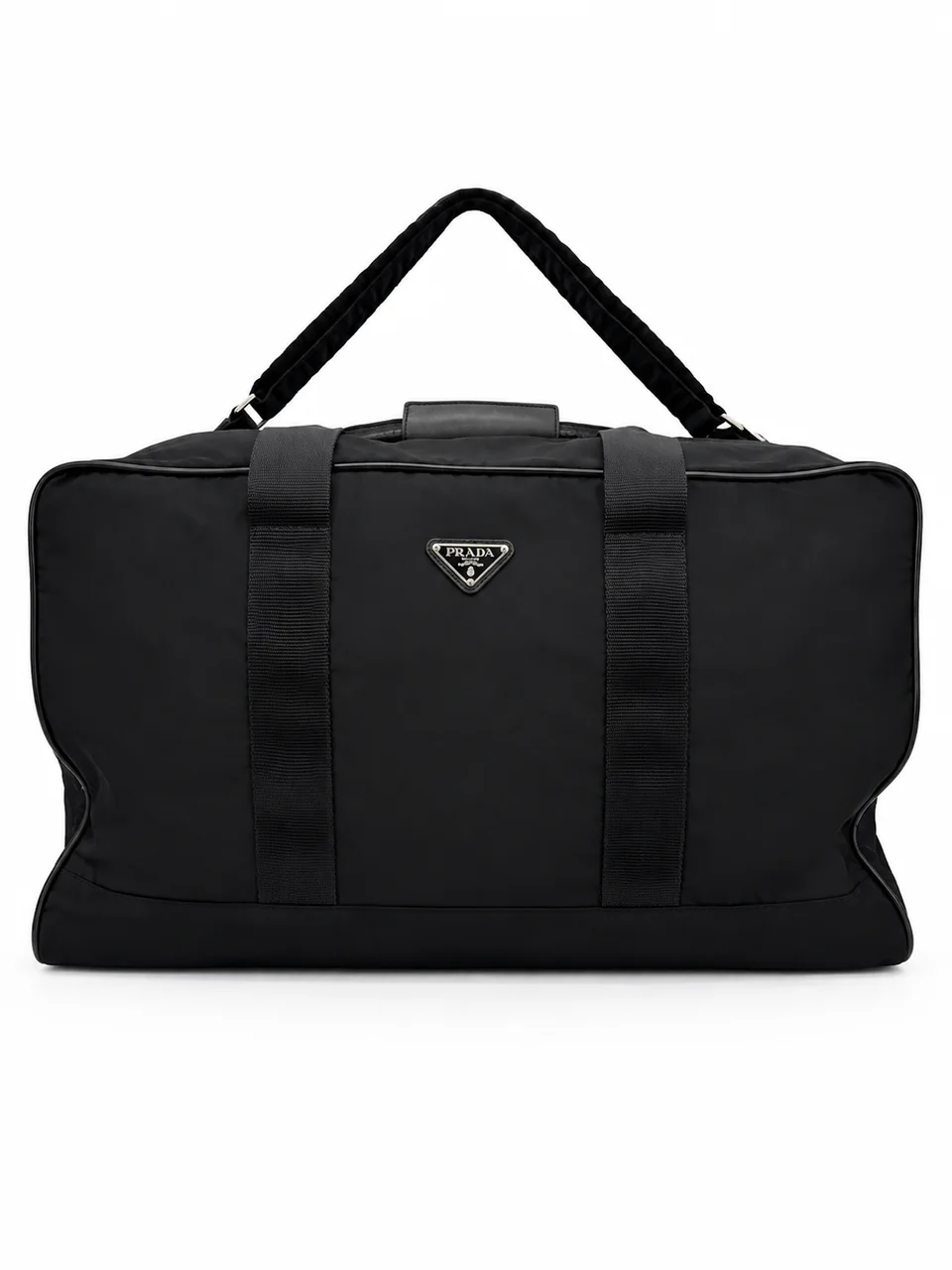 PRADA NYLON TRIANGLE LOGO BOSTON BAG