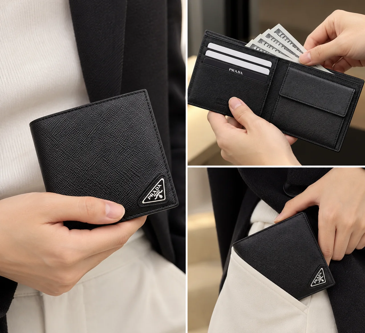 PRADA SAFFIANO BIFOLD WALLET (BLACK) hover