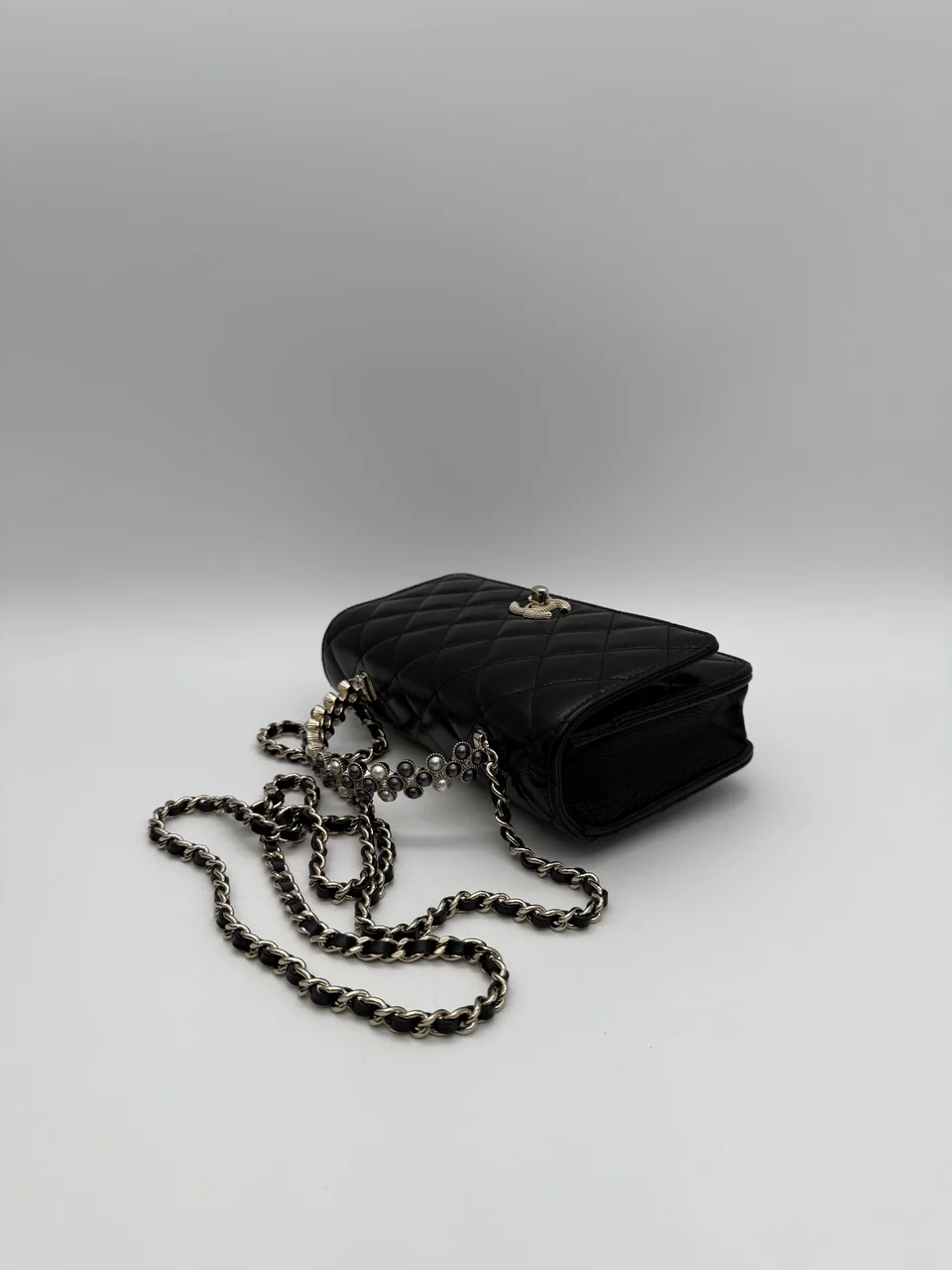 CHANEL LAMB SKIN TOP HANDLE WALLET-ON-CHAIN view 9