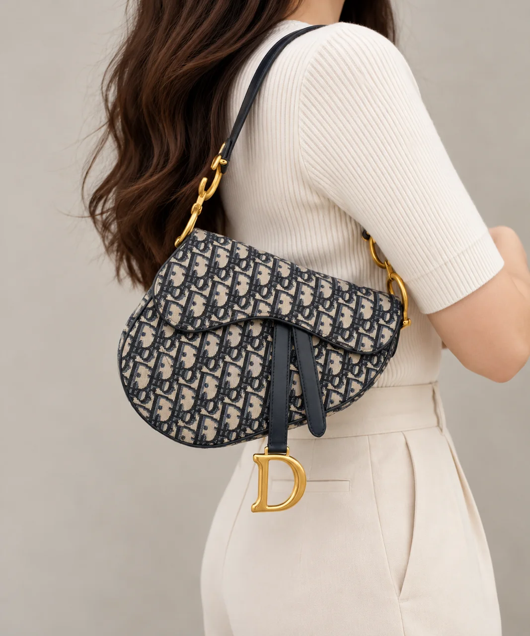 DIOR OBLIQUE SADDLE BAG (NAVY)