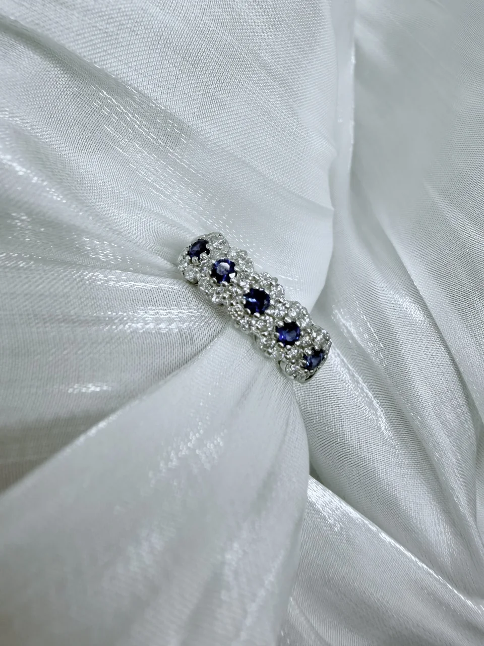 PT900 CORUNDUM BLUE SAPPHIRE RING D0.46 S0.38 5.9G WITH CERT. hover