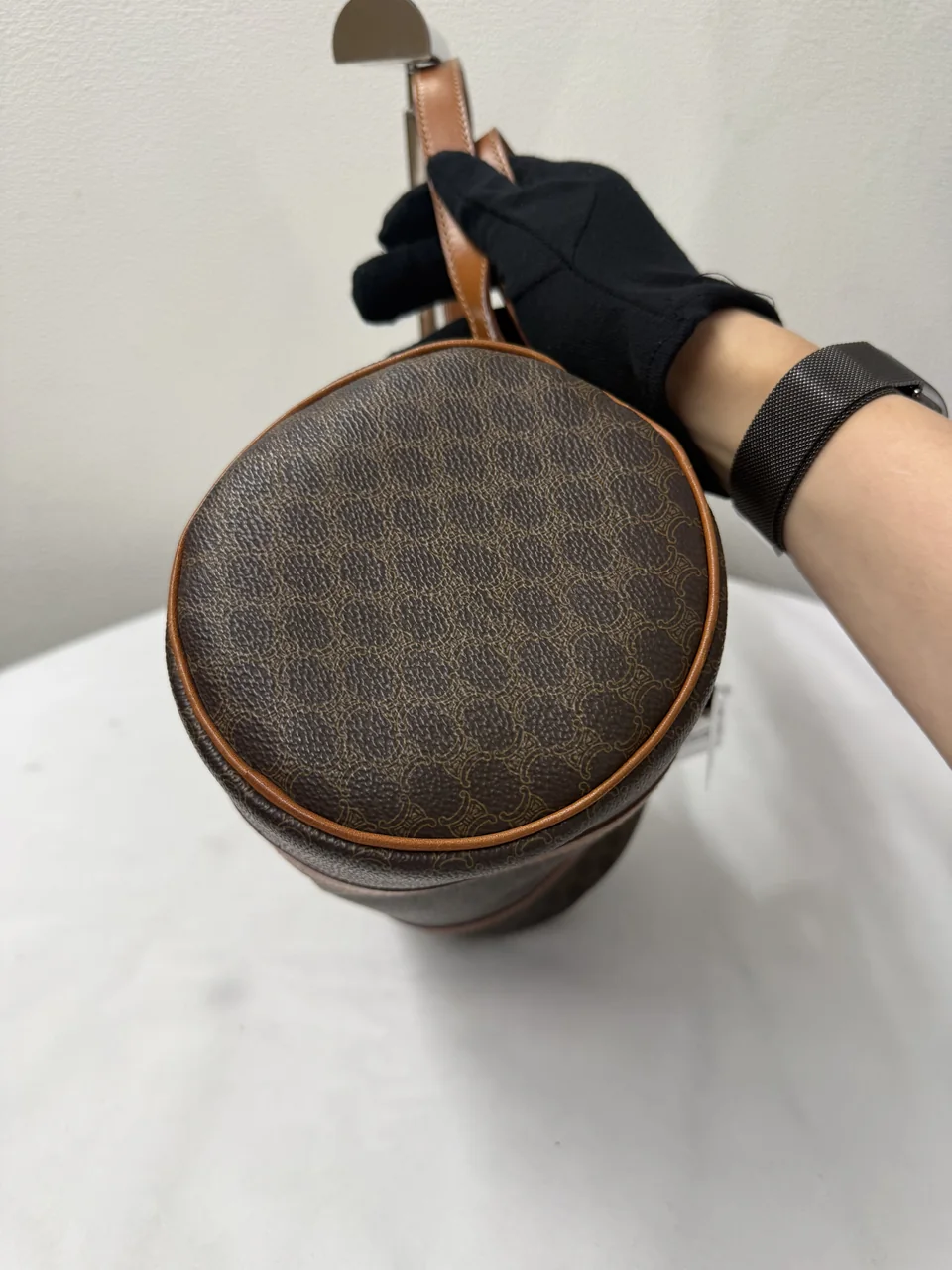 CELINE MACADAM MINI BOSTON BAG (BROWN) view 3