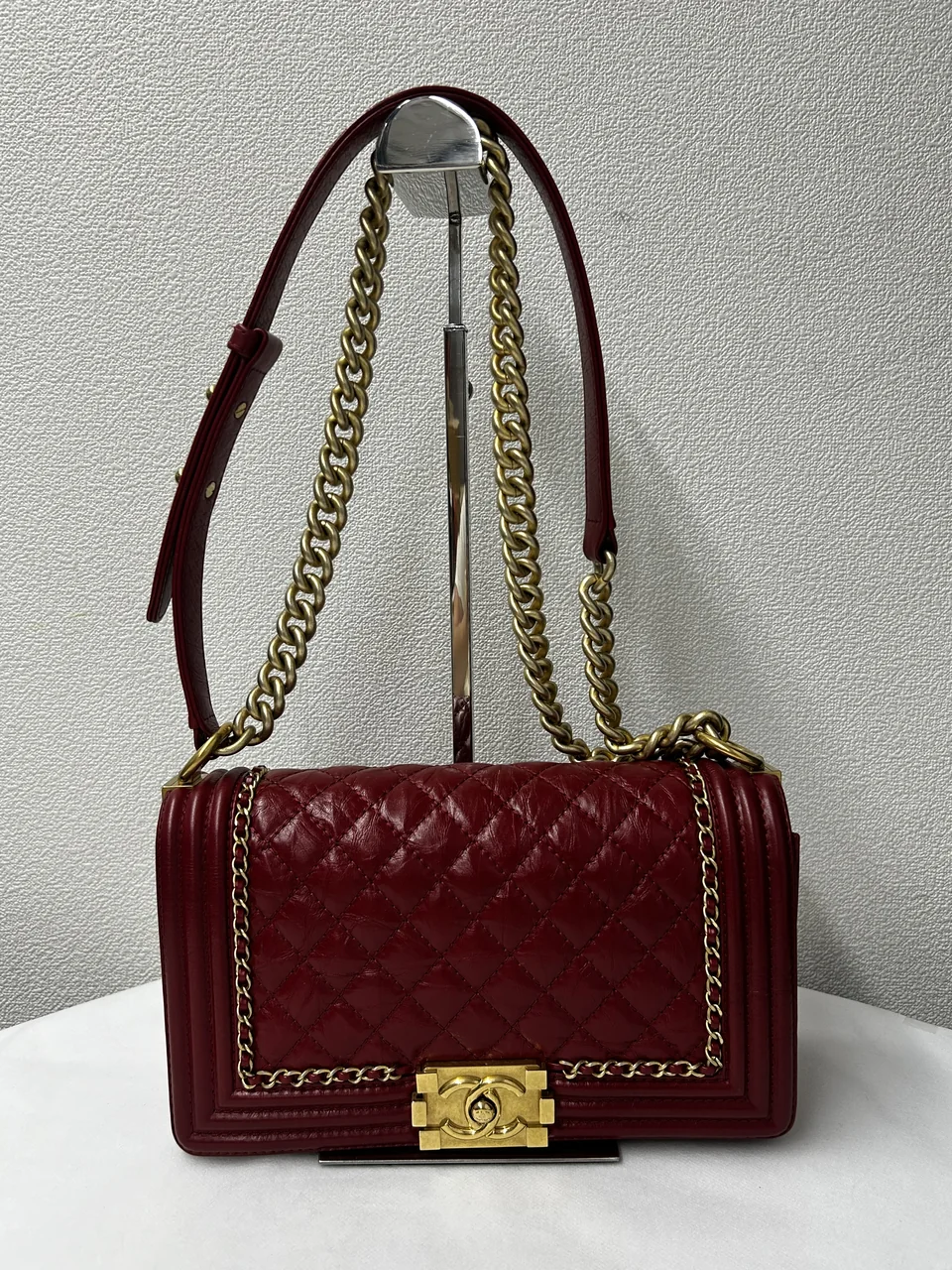 CHANEL CALF SKIN LE BOY CHAIN SHOULDER BAG