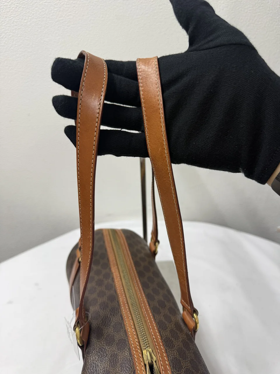 CELINE MACADAM MINI BOSTON BAG (BROWN) view 5