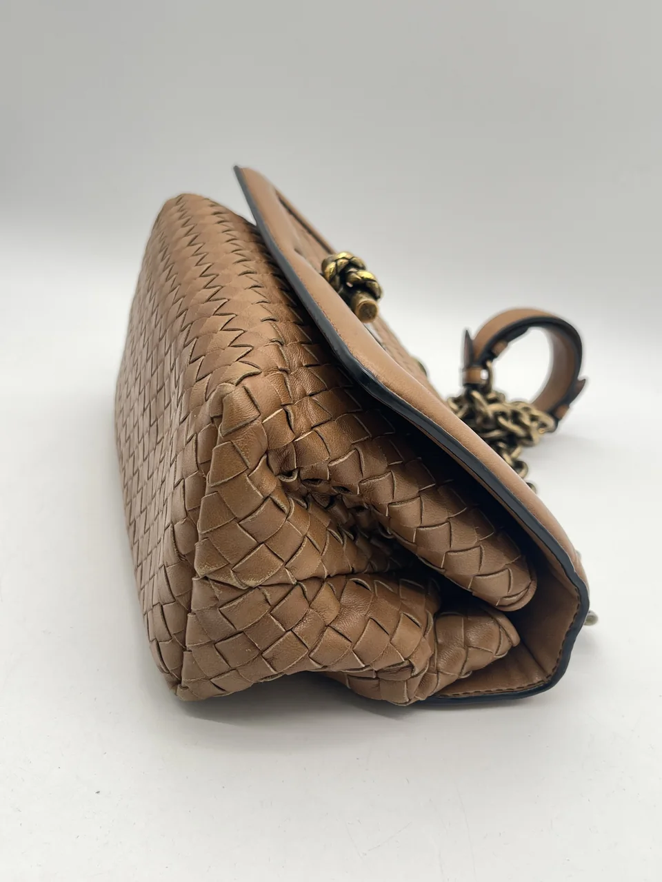 BOTTEGA VENETA INTRECCIATO CHAIN SHOULDER BAG (BROWN) view 6