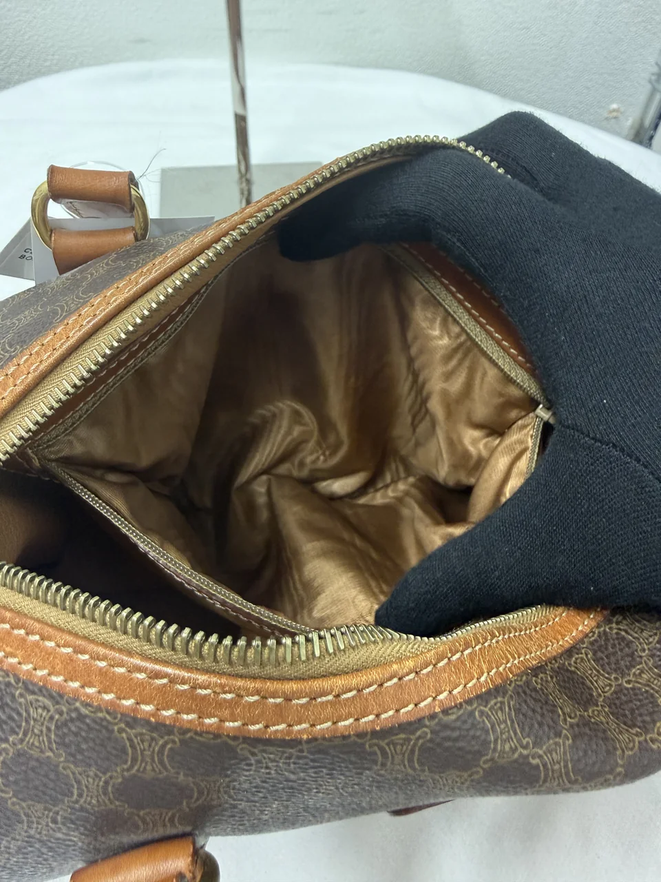 CELINE MACADAM MINI BOSTON BAG (BROWN) view 11