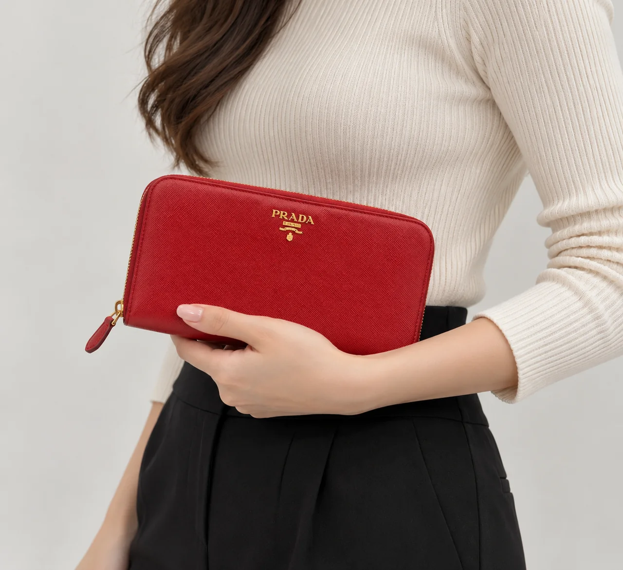 PRADA ROUND FASTENER LONG WALLET (RED) view 2