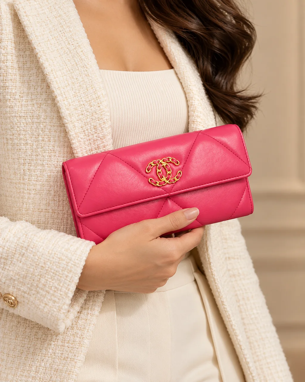 CHANEL 19 LAMB SKIN LONG WALLET hover