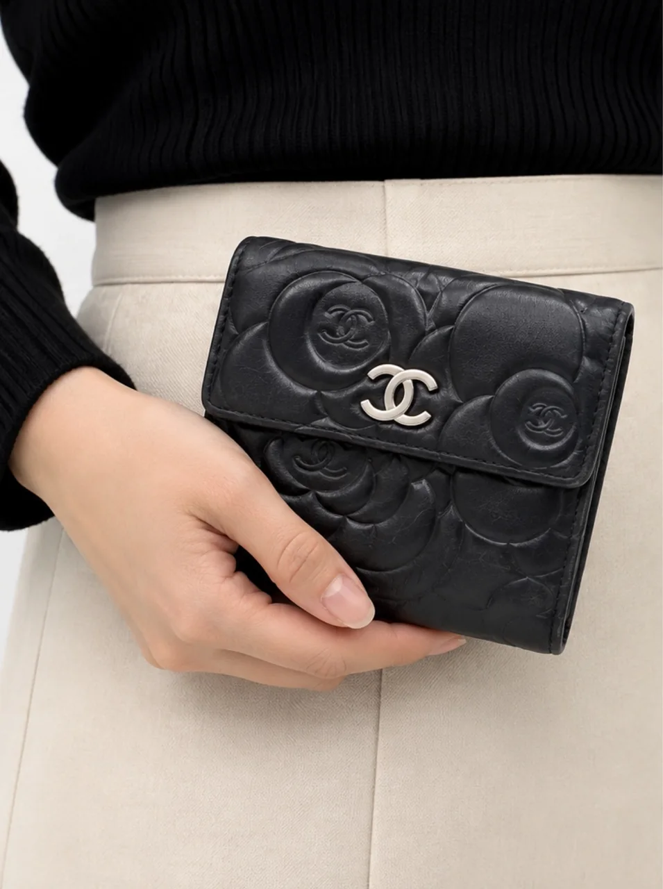 CHANEL LAMB SKIN CAMELIA WALLET view 2