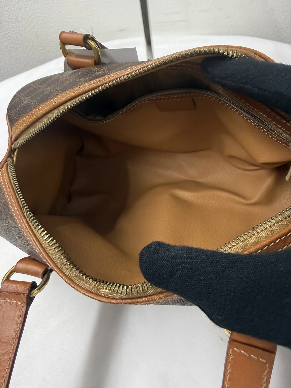 CELINE MACADAM MINI BOSTON BAG (BROWN) view 8