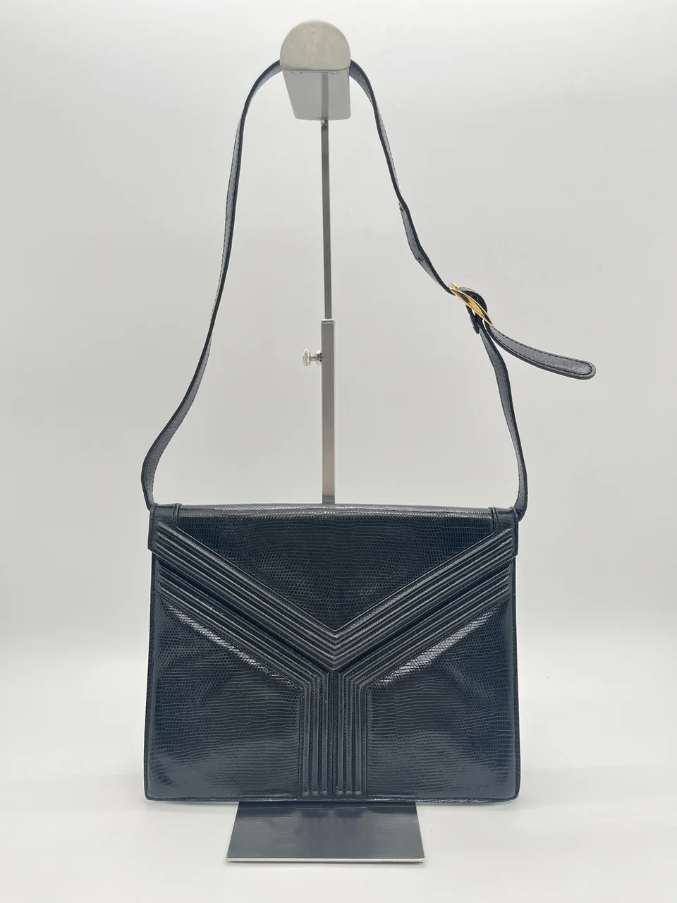 SAINT LAURENT LIZARD SHOULDER BAG (BLACK)