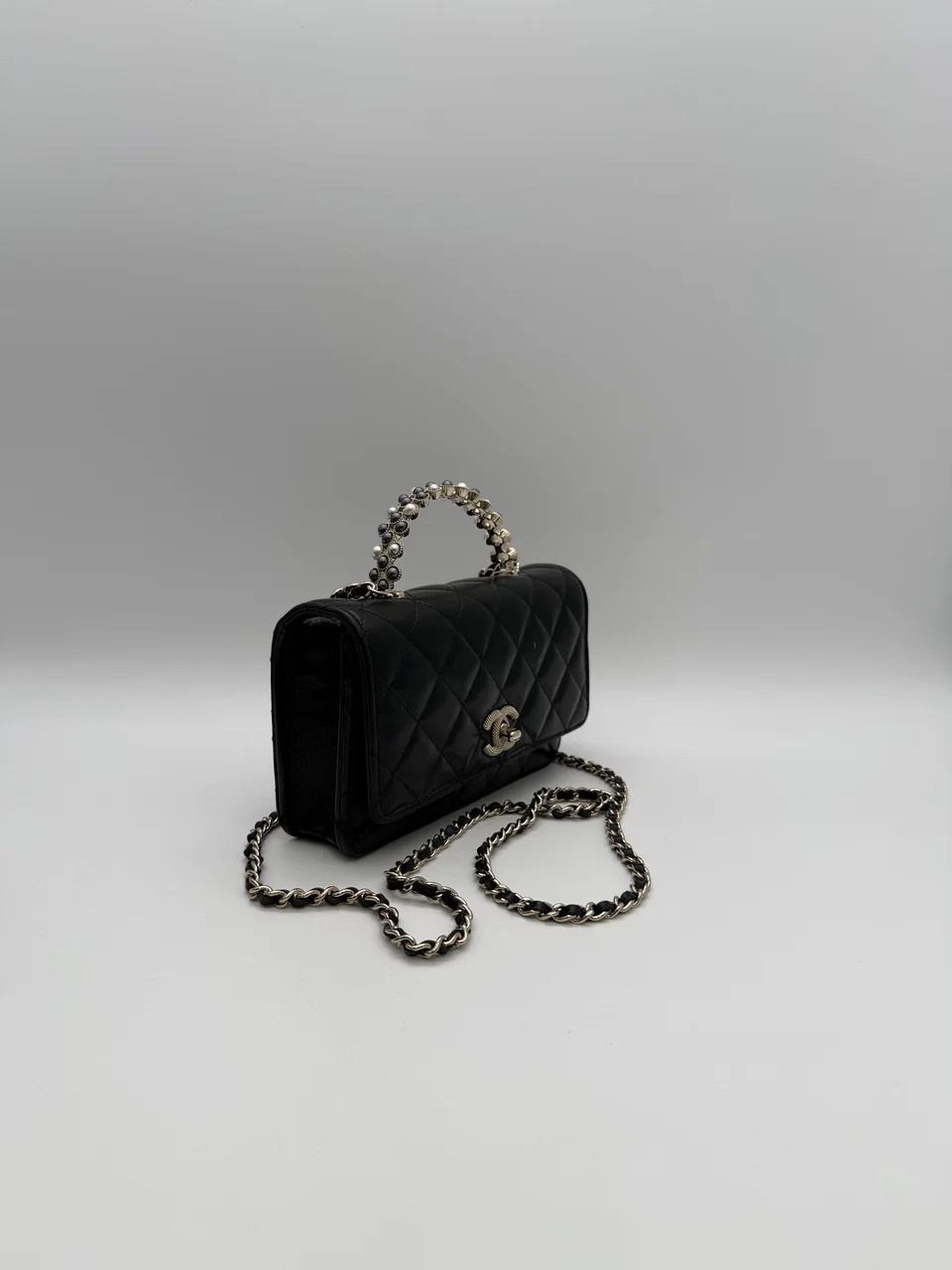 CHANEL LAMB SKIN TOP HANDLE WALLET-ON-CHAIN view 3