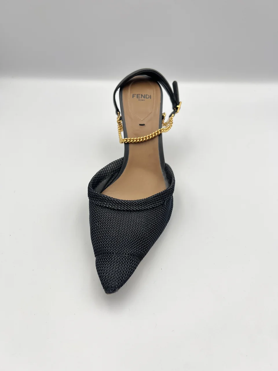 FENDI CHAIN STRAP HEEL SANDALS (SIZE 36 1/2) view 3
