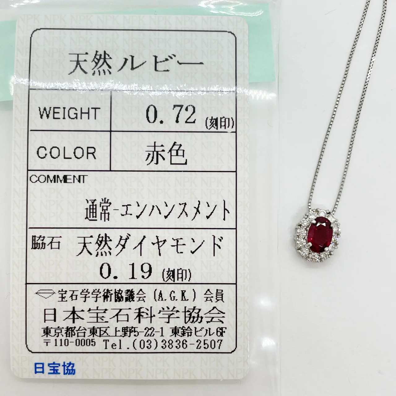 PT850/PT900 RUBY NECKLACE R0.72CT FD0.19CT 2.9G view 8