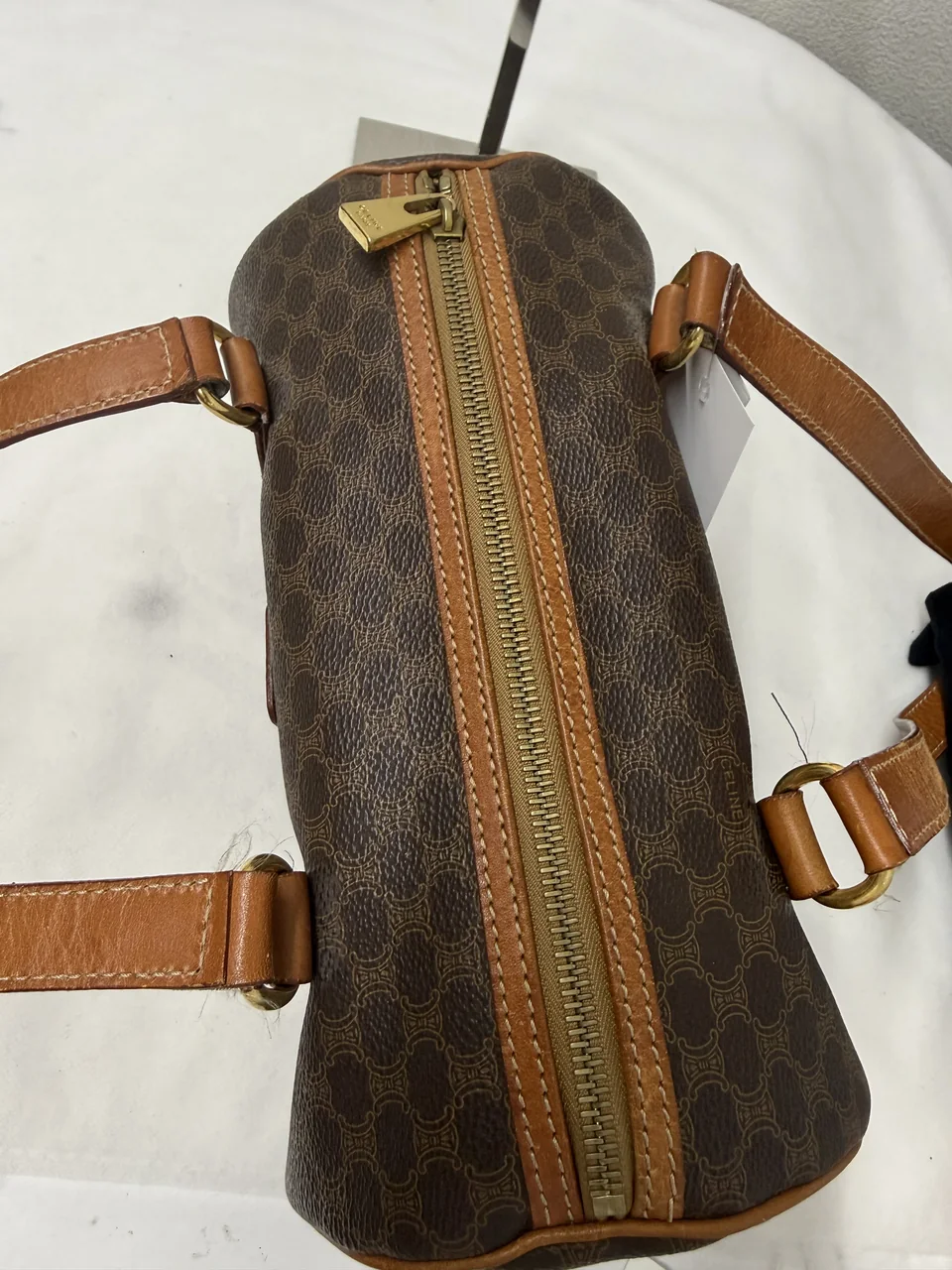 CELINE MACADAM MINI BOSTON BAG (BROWN) view 7