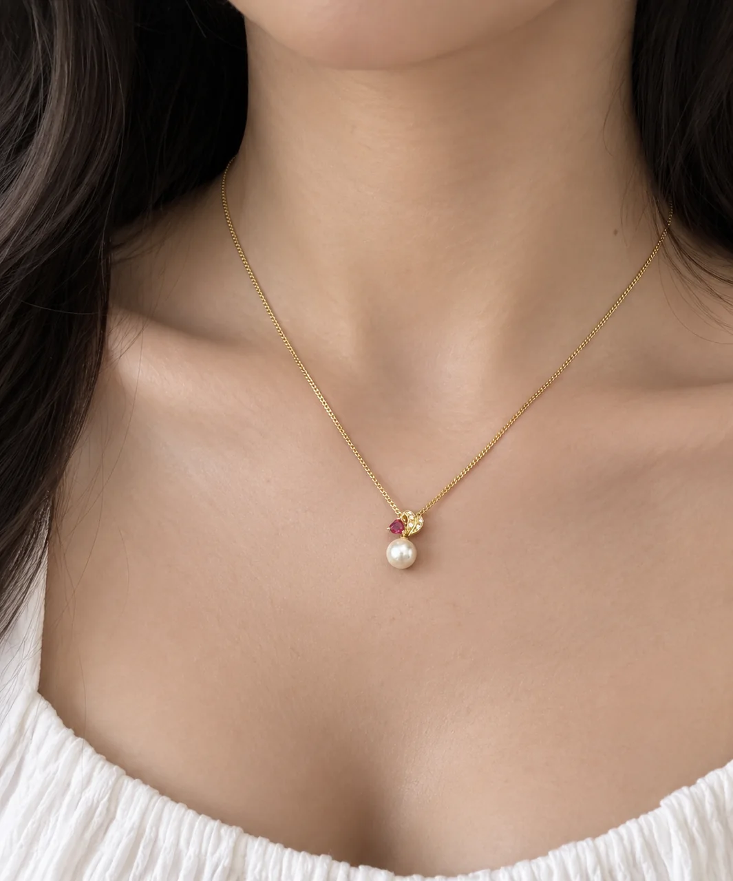 K18 PEARL NECKLACE 0.32CT FD0.04CT 4.7G hover