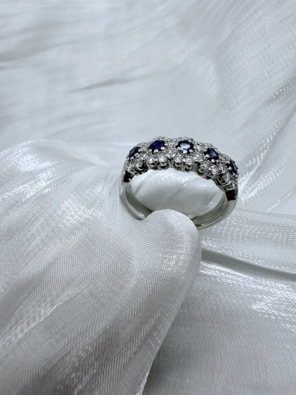 PT900 CORUNDUM BLUE SAPPHIRE RING D0.46 S0.38 5.9G WITH CERT. view 4