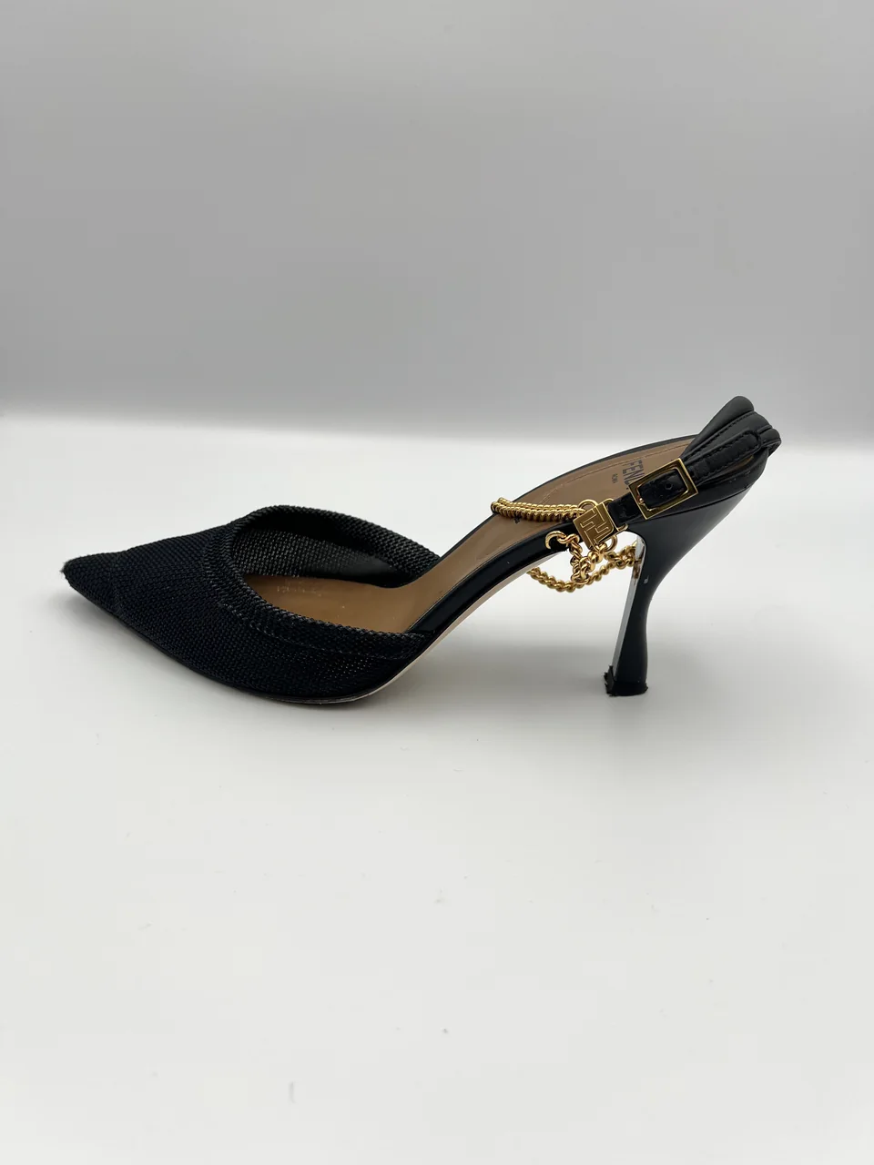FENDI CHAIN STRAP HEEL SANDALS (SIZE 36 1/2) view 5