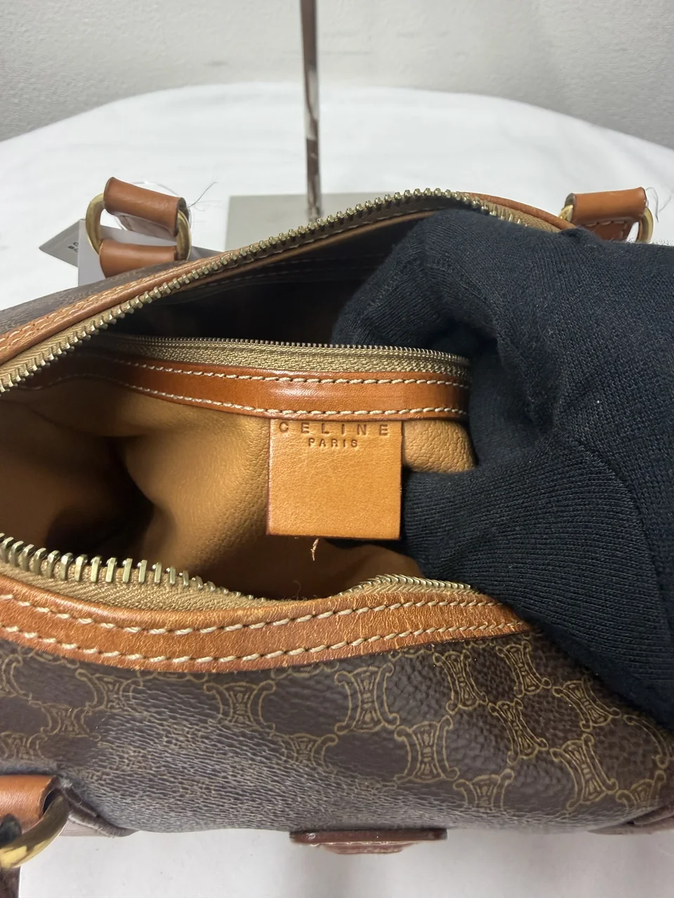 CELINE MACADAM MINI BOSTON BAG (BROWN) view 10