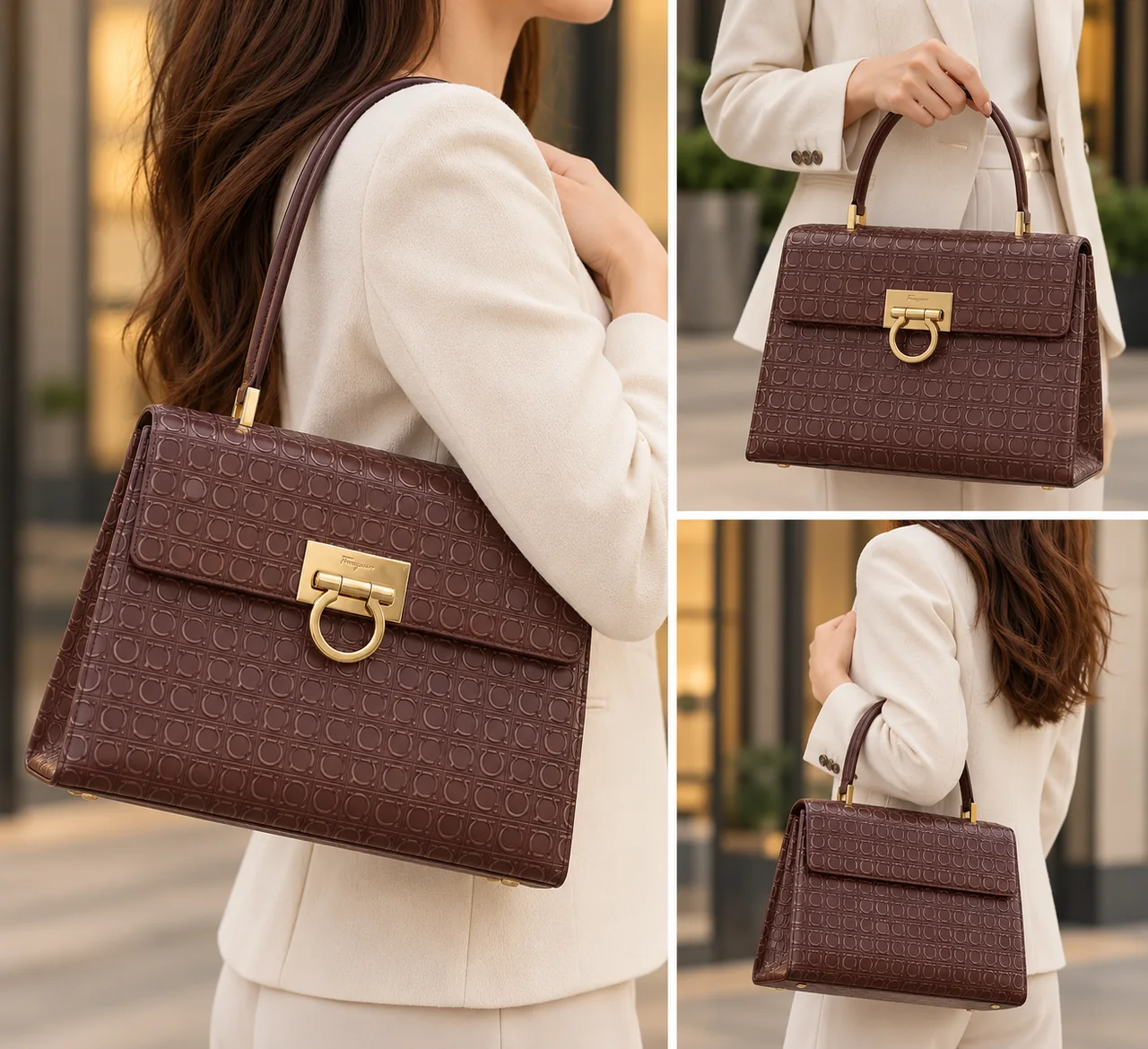 SALVATORE FERRAGAMO GANCINI HANDBAG (DARK BROWN) hover
