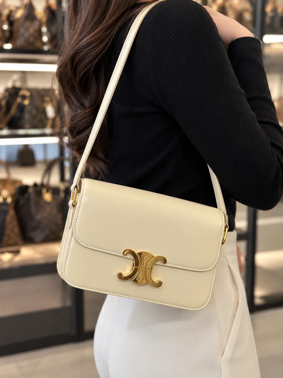 CELINE TRIOMPHE SHOULDER BAG (IVORY) hover