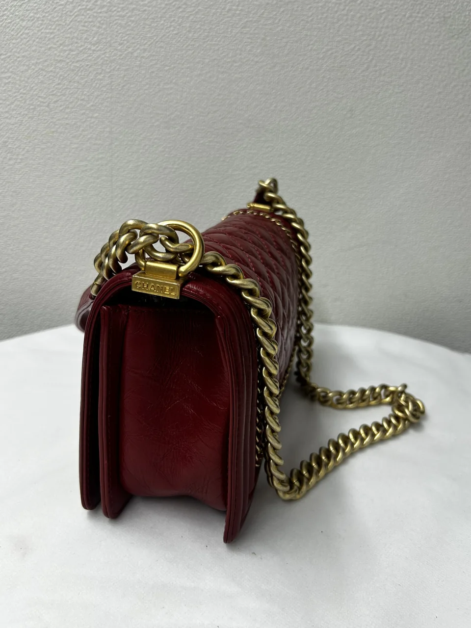CHANEL CALF SKIN LE BOY CHAIN SHOULDER BAG hover