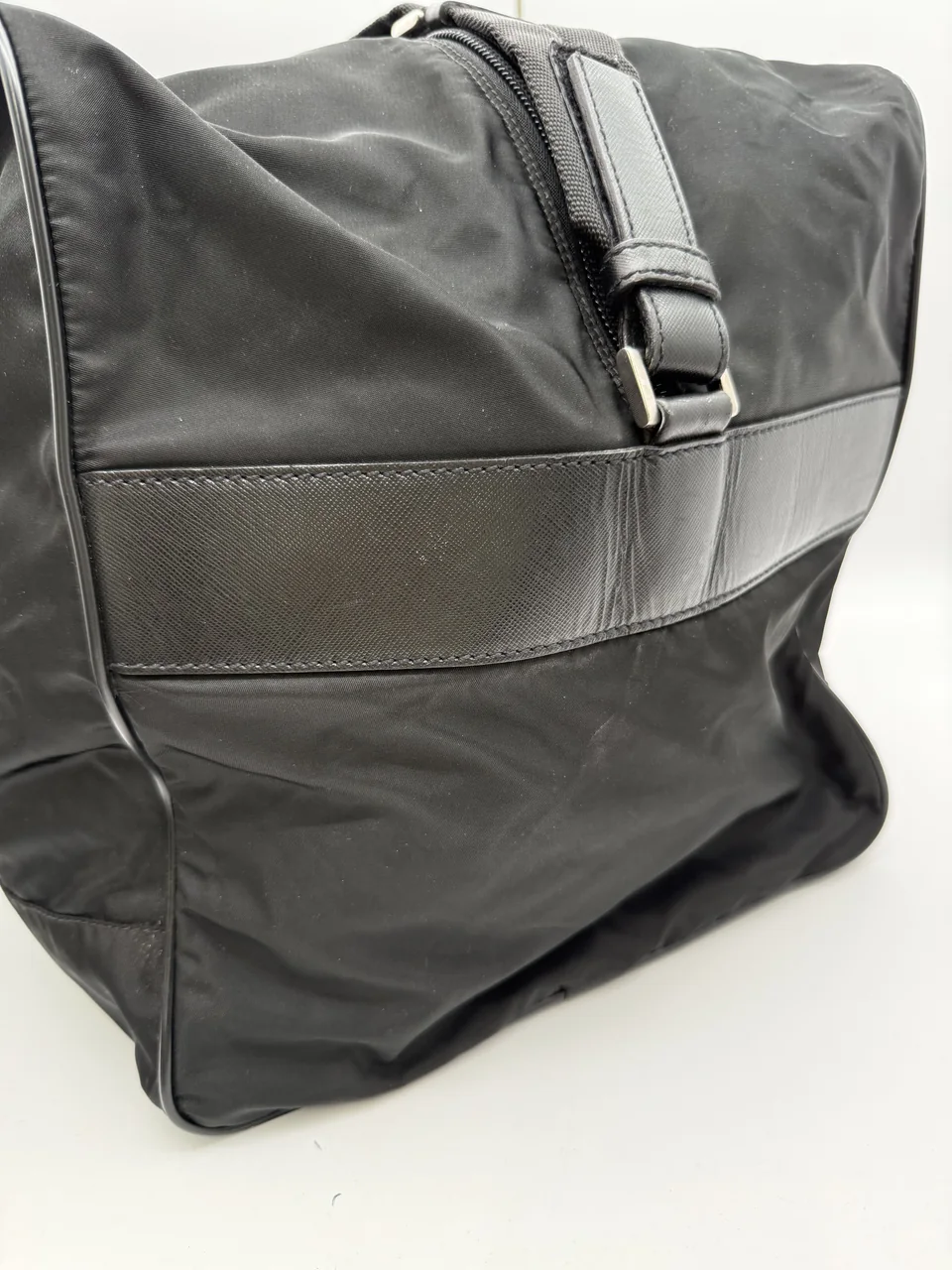 PRADA NYLON TRIANGLE LOGO BOSTON BAG view 3
